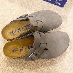 NEW Birkenstock Boston Soft Footbed Clog 37 Narrow Oiled Leather Iron Grey